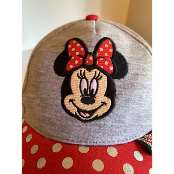 Disney Minnie Mouse Hat Cap Youth Red Polka Dot Gray Adjustable - Picture 3 of 8